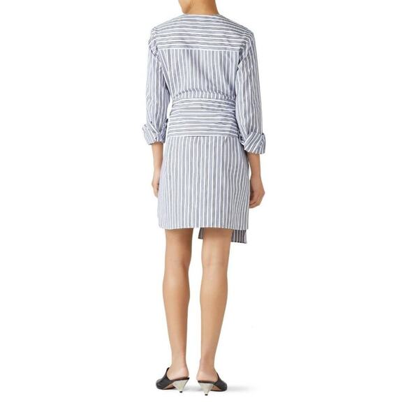 NEW NWT $475 Size 0 Womens Tibi Liam Striped Tie V-Neck Shirtdress in Blue Multi - Picture 4 of 7